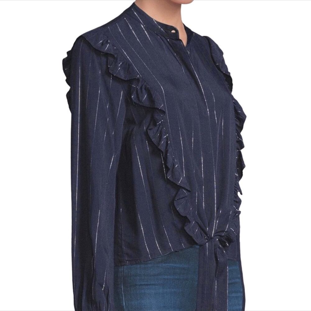 RAILS Piper Panama Stripe Tie Waist Blouse Woman’s Size Large Navy Stripe
